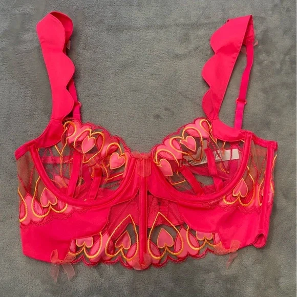 New! For love as lemons graphic hearts bustier bra pink 10124
